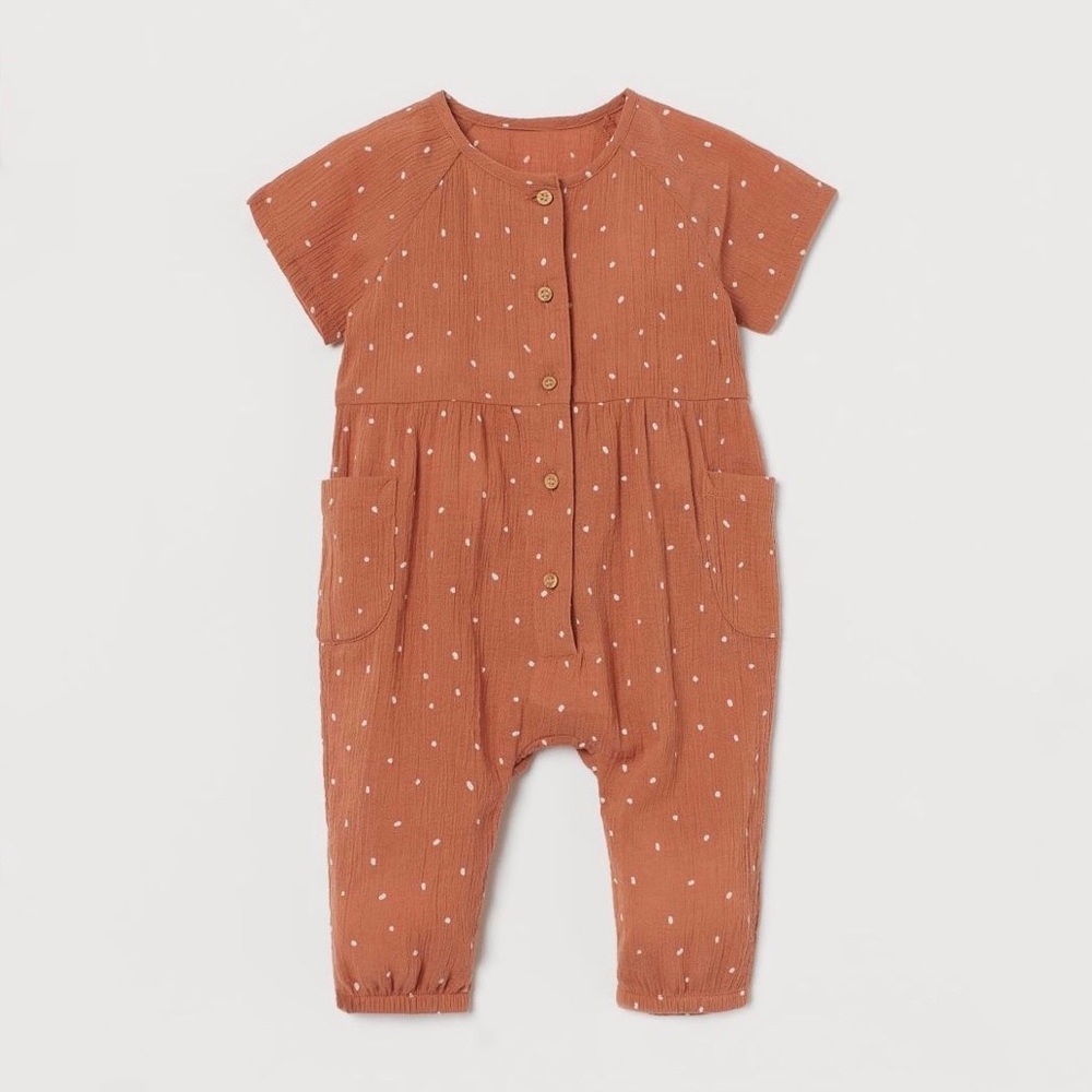 HM Kids Cotton Romper Suit Terracotta Orange Polka Dot Gauze Boho 12M‎